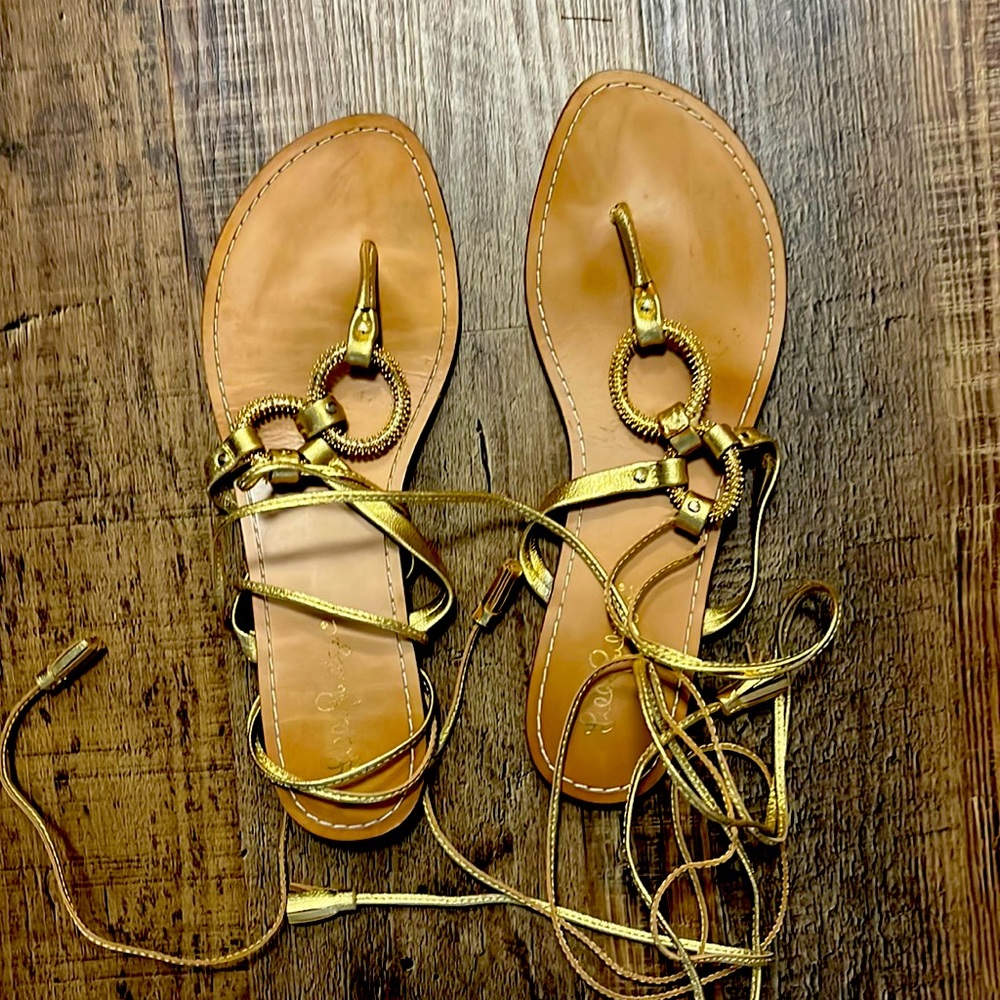 Lilly Pulitzer gold lace up sandals